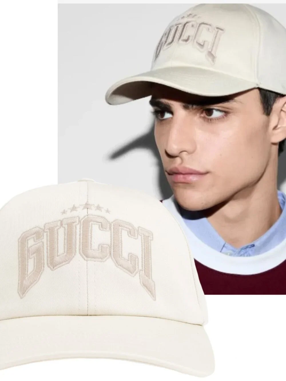 GUCCI HAT BASEBALL CAP IVORY CREAM COTTON w LOGO EMBROIDERY UNISEX sz S 57cm